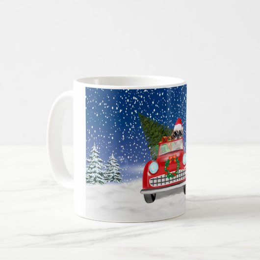 Shih Tzu Dog Autofahren Auto in Schnee Weihnachten Kaffeetasse (Vorderseite Links)