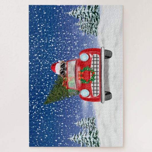 Shih Tzu Dog Autofahren Auto in Schnee Weihnachten Puzzle (Vertikal)