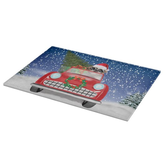 Shih Tzu Dog Autofahren Auto in Schnee Weihnachten Schneidebrett (Ecke)