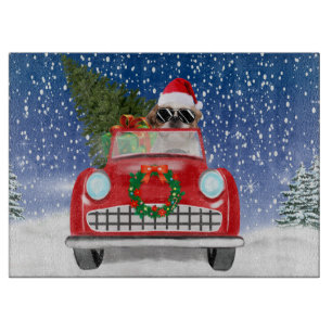 Shih Tzu Dog Autofahren Auto in Schnee Weihnachten Schneidebrett