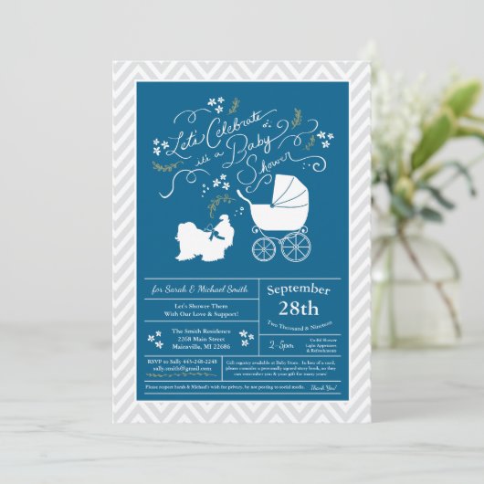 Shih Tzu Dog Baby Shower Blue Boy Einladung (Stehend Vorderseite)