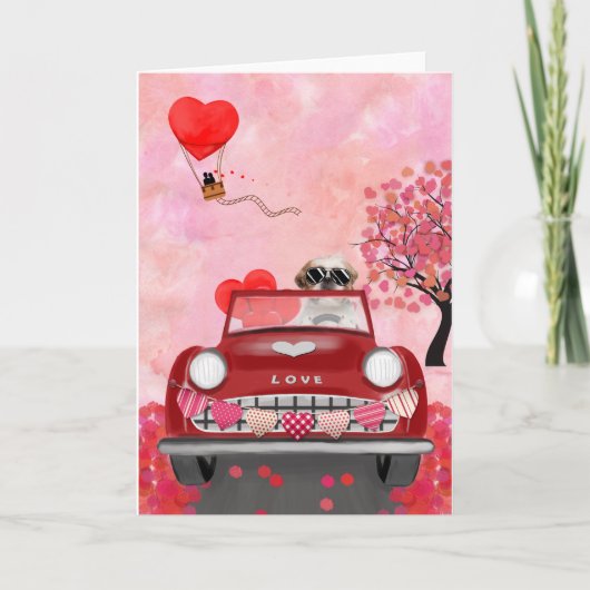 Shih Tzu Dog Car mit Herz-Valentine Karte (Vorderseite)