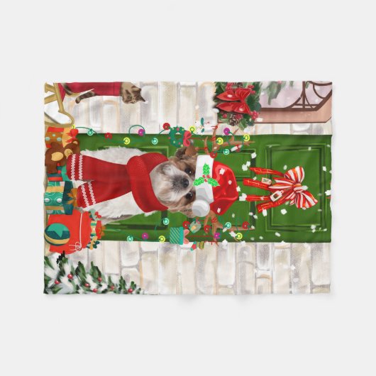Shih Tzu Dog Christmas Fleecedecke (Vorderseite (Horizontal))