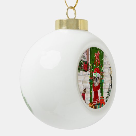 Shih Tzu Dog Christmas Keramik Kugel-Ornament (Links)