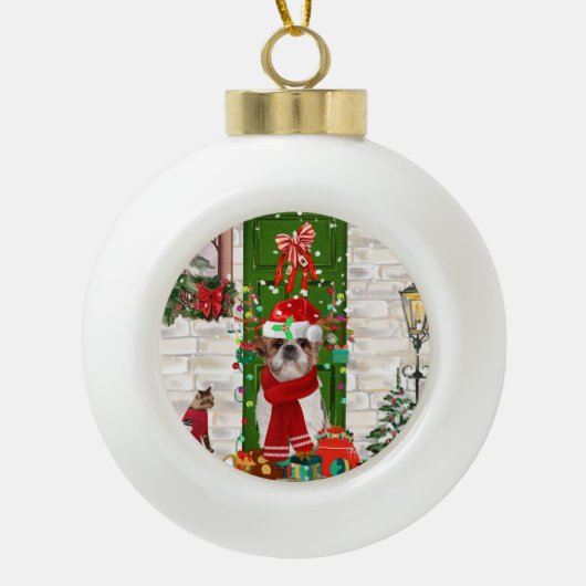 Shih Tzu Dog Christmas Keramik Kugel-Ornament (Vorderseite)