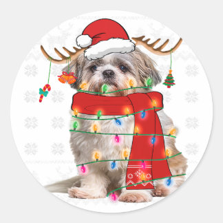 Shih Tzu Dog Christmas Light Funny Puppy Pet Lover Runder Aufkleber