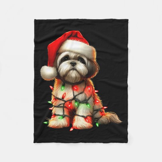 Shih Tzu Dog Christmas Lights Santa Hat Dog Lover Fleecedecke (Vorderseite)