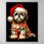 Shih Tzu Dog Christmas Lights Santa Hat Dog Lover Poster (Vorne)