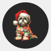 Shih Tzu Dog Christmas Lights Santa Hat Dog Lover Runder Aufkleber (Vorderseite)