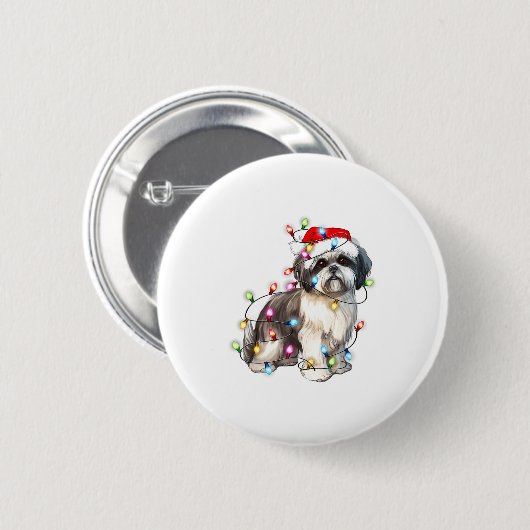 Shih Tzu Dog Christmas Lights Xmas Cute Button (Vorne & Hinten)
