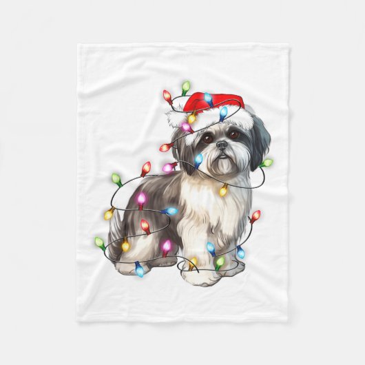 Shih Tzu Dog Christmas Lights Xmas Cute Fleecedecke (Vorderseite)
