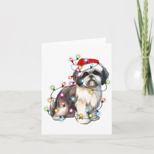 Shih Tzu Dog Christmas Lights Xmas Cute Karte (Vorderseite)