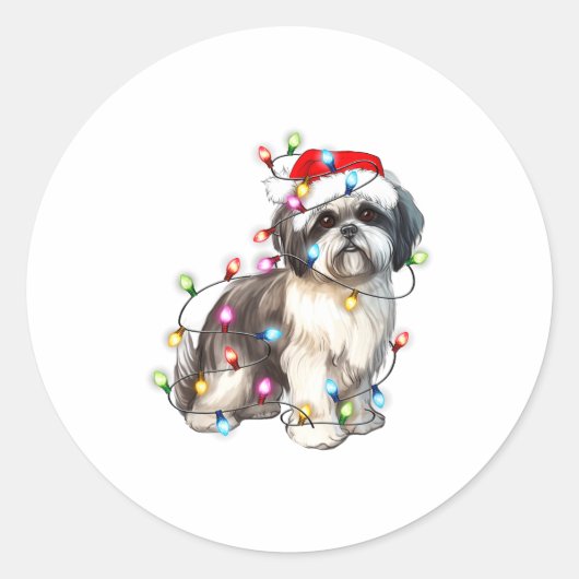 Shih Tzu Dog Christmas Lights Xmas Cute Runder Aufkleber (Vorderseite)