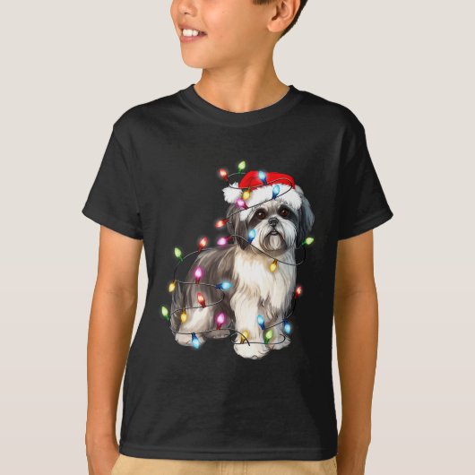 Shih Tzu Dog Christmas Lights Xmas Cute  T-Shirt (Vorderseite)