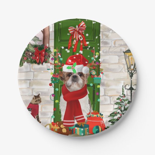 Shih Tzu Dog Christmas Pappteller (Vorderseite)