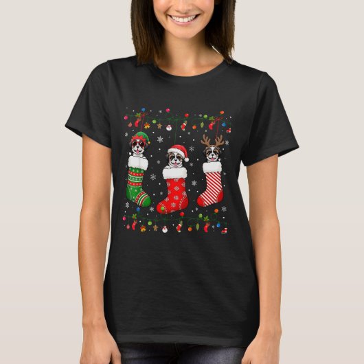 Shih Tzu Dog Christmas Socks Santa Elf Reindeer Xm T-Shirt (Vorderseite)