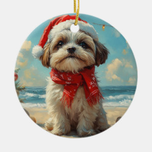 Shih Tzu Dog Christmas Vintag Beach Keramik Ornament
