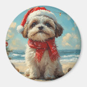 Shih Tzu Dog Christmas Vintag Beach Magnet (Vorne)