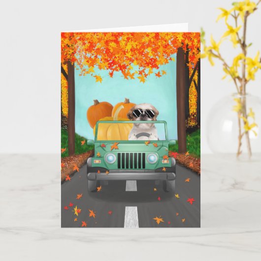 Shih Tzu Dog Fall Pumpkin Karte (Gelbe Blume)