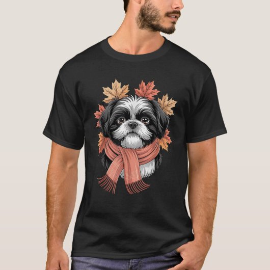 Shih Tzu Dog Fall Scarf Hunde Herbstleaves Thanksg T-Shirt (Vorderseite)