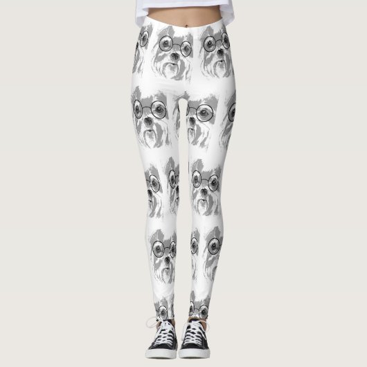 Shih Tzu Dog Glasses Leggings (Vorderseite)