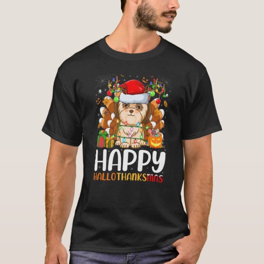 Shih Tzu Dog Halloween Christmas Happy Hallothank T-Shirt (Vorderseite)