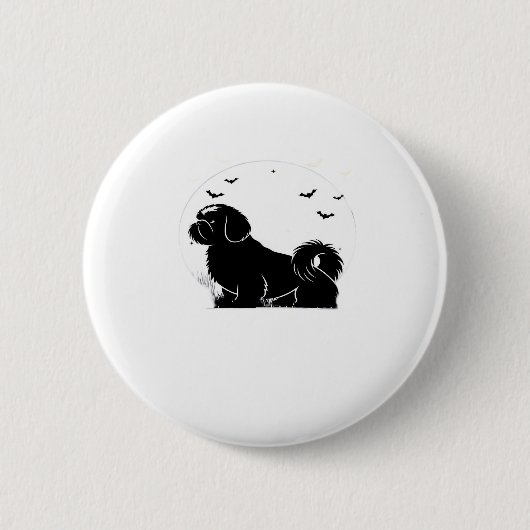 Shih Tzu Dog � Halloween Moon Silhouette Classic T Button (Vorderseite)