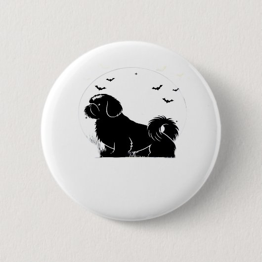 Shih Tzu Dog - Halloween Moon Silhouette Classic T Button (Vorderseite)