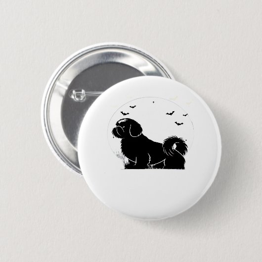 Shih Tzu Dog - Halloween Moon Silhouette Classic T Button (Vorne & Hinten)