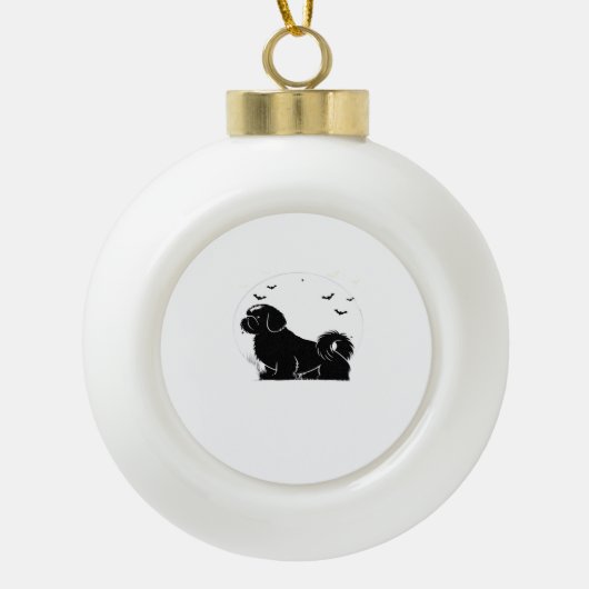 Shih Tzu Dog - Halloween Moon Silhouette Classic T Keramik Kugel-Ornament (Vorderseite)
