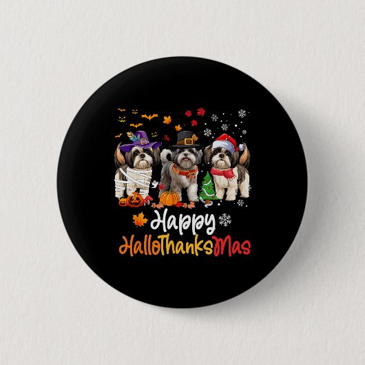 Shih Tzu Dog Halloween Weihnachtsgeschenk Hallowee Button (Vorderseite)