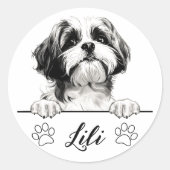 Shih Tzu Dog Hand Zeichne Personalisiert Runder Aufkleber (Vorderseite)