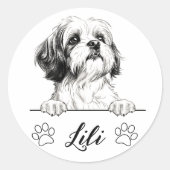 Shih Tzu Dog Hand Zeichne Personalisiert Runder Aufkleber (Vorderseite)