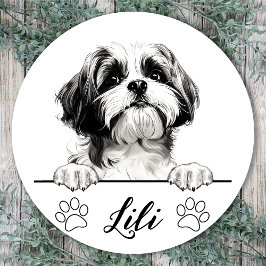 Shih Tzu Dog Hand Zeichne Personalisiert Runder Aufkleber