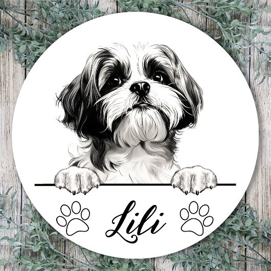 Shih Tzu Dog Hand Zeichne Personalisiert Runder Aufkleber