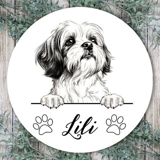 Shih Tzu Dog Hand Zeichne Personalisiert Runder Aufkleber
