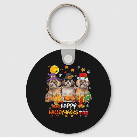 Shih Tzu Dog Happy Halloween Erntedank Merry Ch Schlüsselanhänger (Vorderseite)