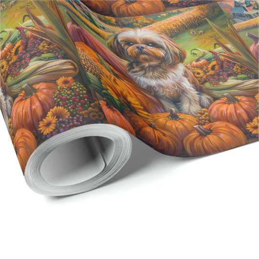 Shih Tzu Dog Herbsternte Erntedank Geschenkpapier (Rolleneckpunkt)