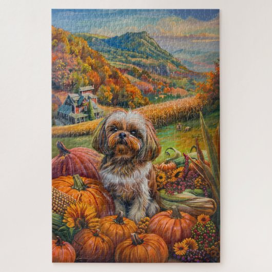 Shih Tzu Dog Herbsternte Erntedank Puzzle (Vertikal)
