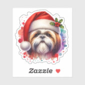 Shih Tzu Dog in der Weihnachtsmannmütze Weihnachte Aufkleber (Blatt)