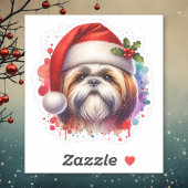 Shih Tzu Dog in der Weihnachtsmannmütze Weihnachte Aufkleber