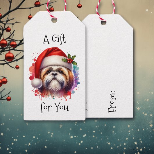 Shih Tzu Dog in der Weihnachtsmannmütze Weihnachte Geschenkanhänger