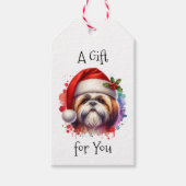Shih Tzu Dog in der Weihnachtsmannmütze Weihnachte Geschenkanhänger (Vorderseite)