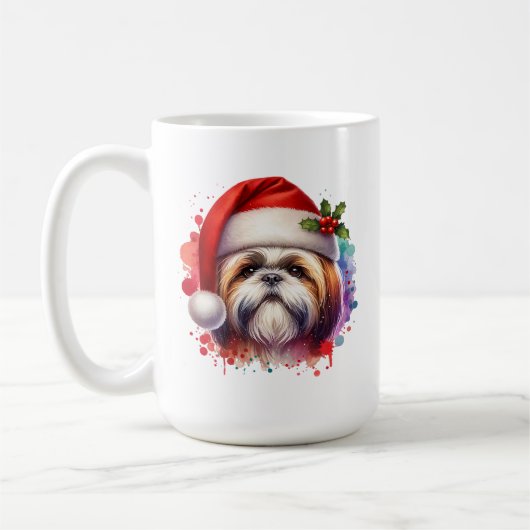 Shih Tzu Dog in der Weihnachtsmannmütze Weihnachte Kaffeetasse (Links)