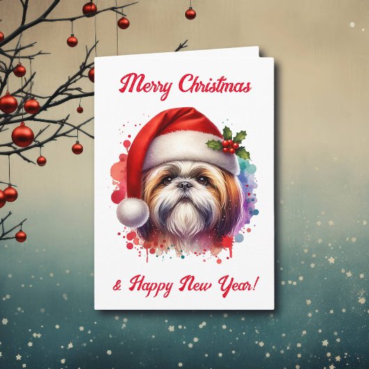Shih Tzu Dog in der Weihnachtsmannmütze Weihnachte Karte