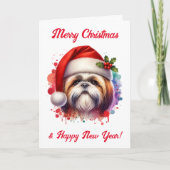 Shih Tzu Dog in der Weihnachtsmannmütze Weihnachte Karte (Vorderseite)