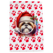 Shih Tzu Dog in der Weihnachtsmannmütze Weihnachte Mittlere Geschenktüte (Vorderseite)