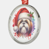 Shih Tzu Dog in der Weihnachtsmannmütze Weihnachte Ornament Aus Metall (Links)