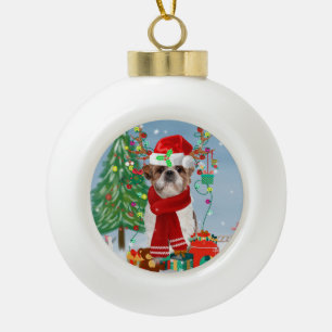 Shih Tzu Dog in Schnee Weihnachten Keramik Kugel-Ornament