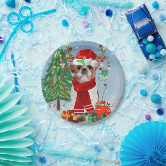 Shih Tzu Dog in Schnee Weihnachten Pappteller (Party)